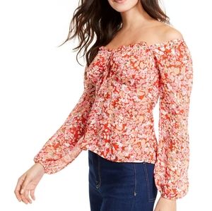 Q & A Floral Print Off-The-Shoulder Shirt Top